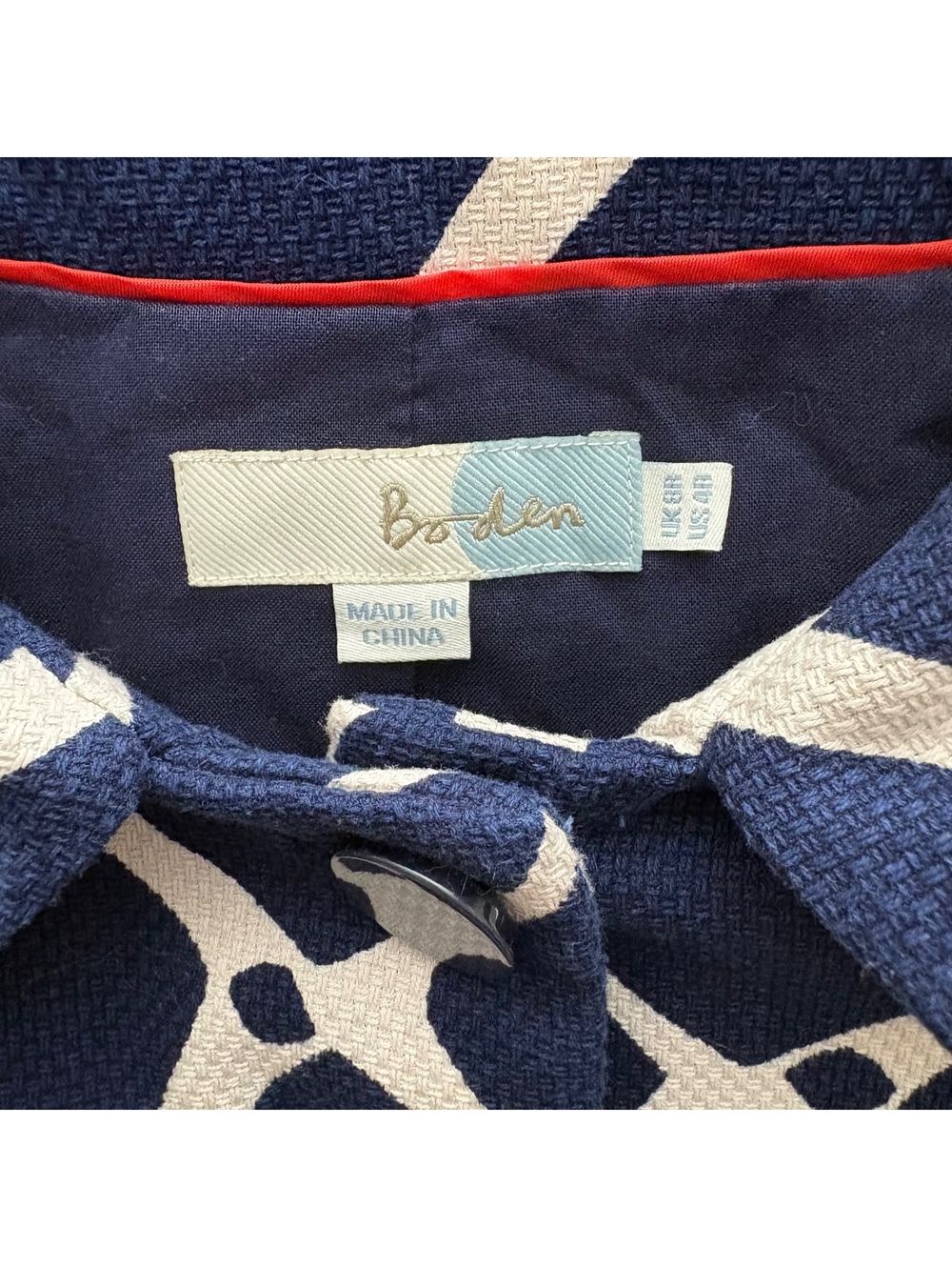 Boden Navy Blue Cream Patterned Blazer Jacket Size Women's UK 8 / US 4 - Picture 3 of 7